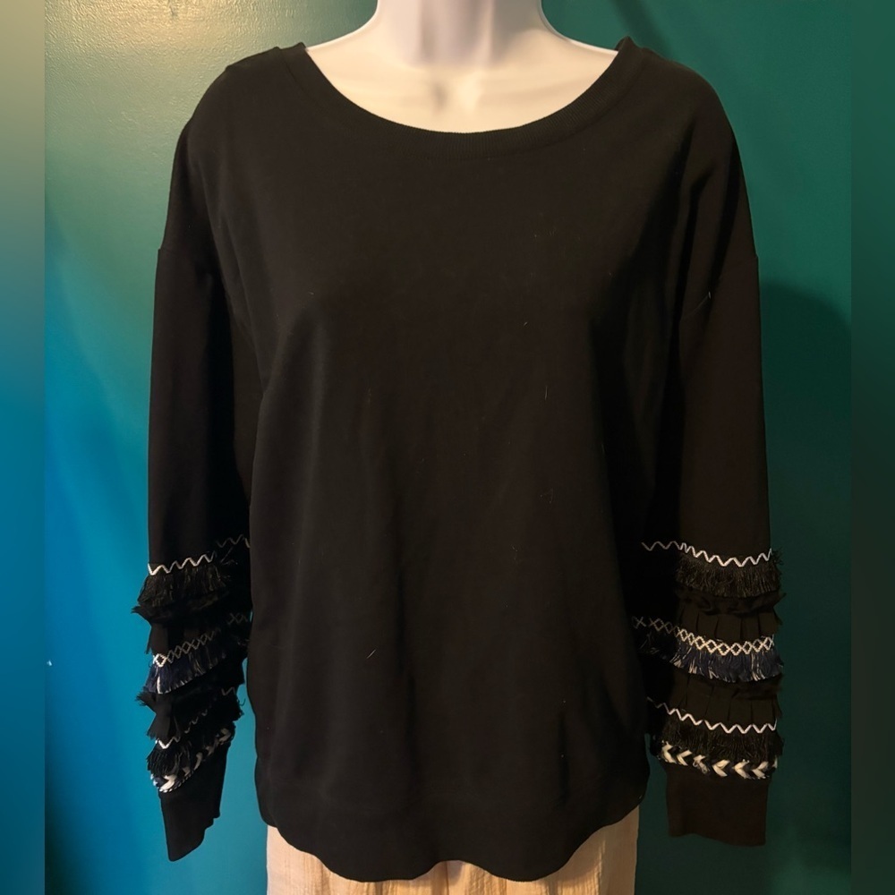 Style & Co Black Women's Top Sweatshirt with Ruffle Sleeve Detail